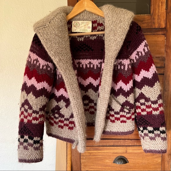 1970s vintage cardigan sweater coat wool knit boho Cottagecore winter jacket - Picture 7 of 8